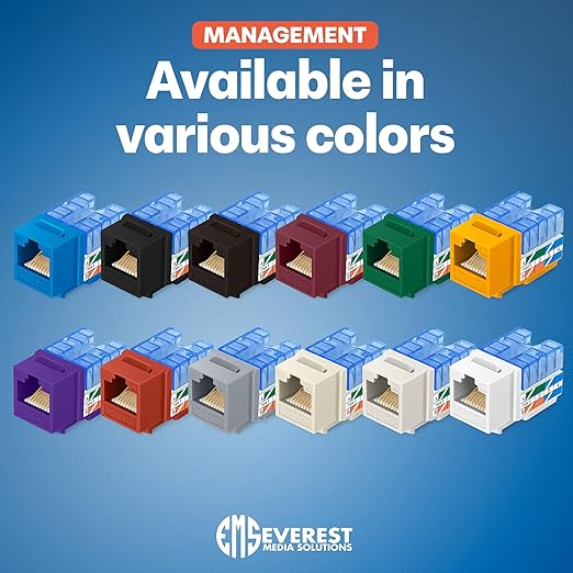 Everest 90° Angled RJ45 Cat5e Keystone Jacks 50-Pack in Orange - Slim Profile Female RJ45 Connectors - Cat 5e Keystone Jack - Compatible with 90° Angled Speed Termination Tool - easyJACK (B094WB91H3)