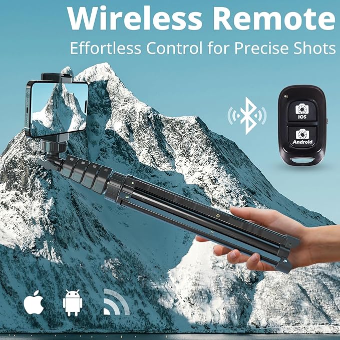 UBeesize 72" Phone Tripod & Selfie Stick, Camera Tripod Stand with Wireless Remote and Phone Holder,Compatible with iPhone Android, Perfect for Selfies/Video Recording/Live Streaming Black