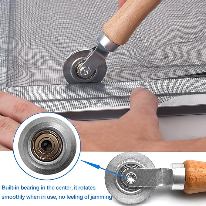 BAYTORY Upgrade Window Screen Repair Kit, Steel/Nylon Roller Tool with Bearing, Spline Removal Hook, 32ft Retainer Spline and 12pcs Screen Clips Replacement for Installing Door Mesh Screens