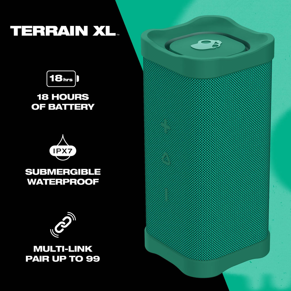 Lifeworks Skullcandy Terrain XL Wireless Bluetooth Speaker - IPX7 Waterproof Portable Speaker, 18 Hour Battery, Nylon Wrist Wrap, True Wireless Stereo (Green)
