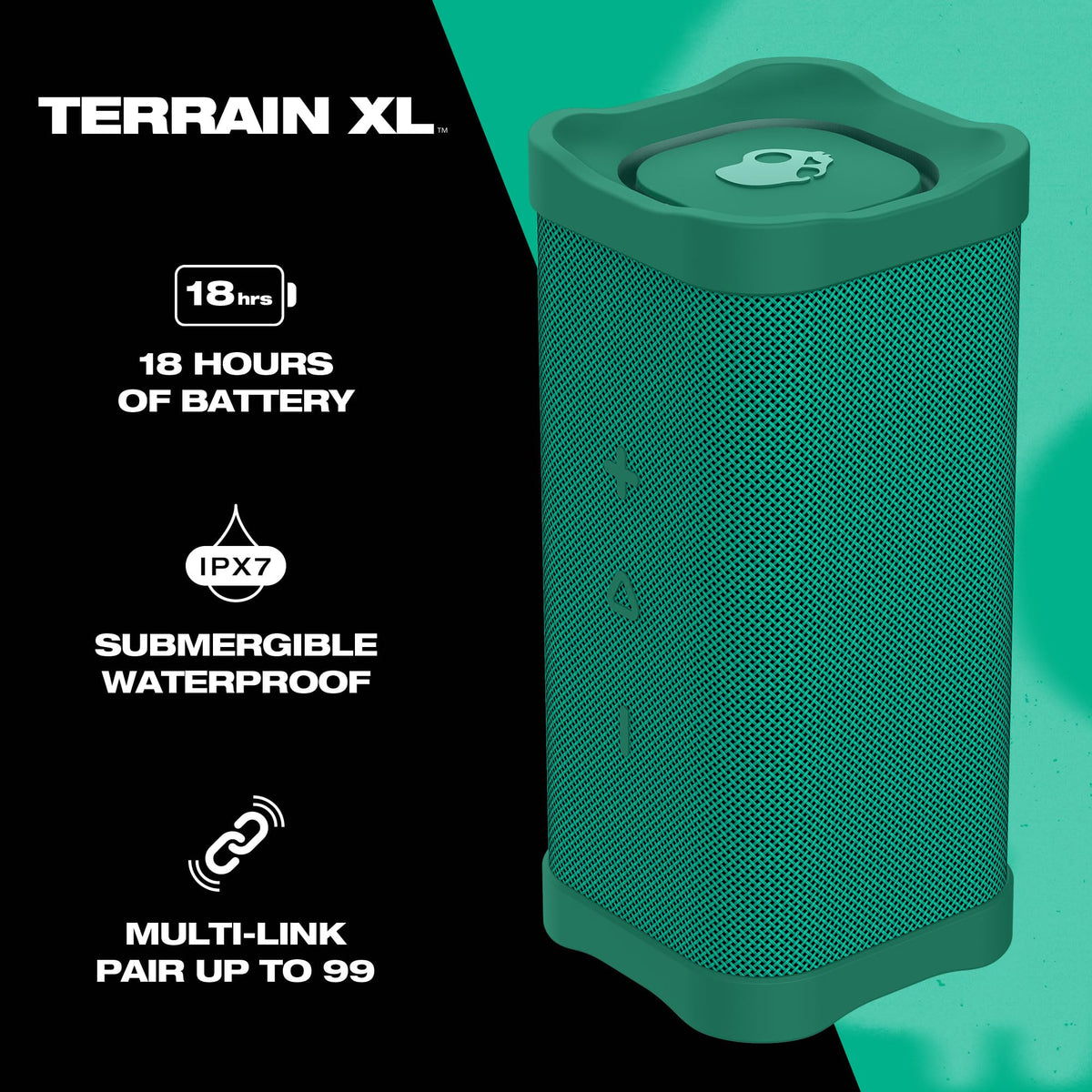 Lifeworks Skullcandy Terrain XL Wireless Bluetooth Speaker - IPX7 Waterproof Portable Speaker, 18 Hour Battery, Nylon Wrist Wrap, True Wireless Stereo (Green)
