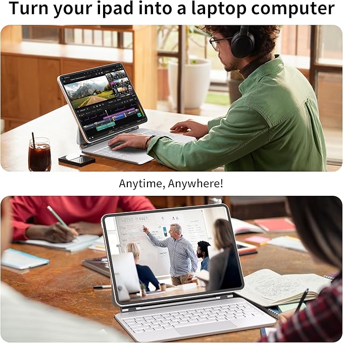 for iPad 11th (A16 2025) & iPad 10th Generation Case with Keyboard – Magic-Style Magnetic Keyboard for ipad 10th generation (10.9-inch 2022) with 7 Color Backlight, Multi-Touch Trackpad (White)