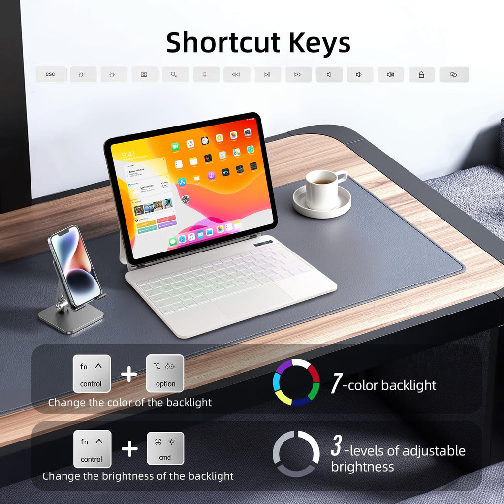 for iPad Pro 13 inch M5 2025 & M4 2024 case with keyboard M4,Magnetic Attach,Multi-Gesture Trackpad,7-Color Backlit,Shortcut Keys,Auto sleep/awake,Magic Keyboard for iPad Pro 13-inch M4 2024,White
