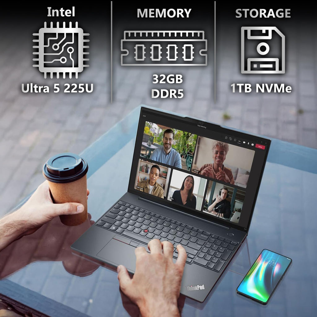Lenovo ThinkPad T16 Gen 4 Business Laptop 16 FHD+ Display, Intel Ultra 5-225U (Beats i7-1355U), 32GB DDR5 RAM, 1TB SSD, 5MB Webcam, Fingerprint, Backlit KB, WiFi 6E, RJ-45, Win 11 Pro