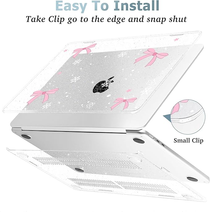 May Chen for MacBook Air 13.6 inch Case A3240 M4 A3113 M3 A2681 M2 with Retina Dispaly, 2025 2024 2023 2022 Release, Plastic Hard Shell Case with Screen Protector & Keyboard Cover, Snowflake Bow