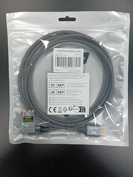 8K HDMI Cable 8ft, 48Gbps High Speed HDMI 2.1 Cable, HDMI Cord 8K@60Hz 4K@120Hz Support for HDR eARC HDCP 2.2&2.3, HDMI Cable 2.1 Compatible with HDTV, Laptop, Monitor, PC