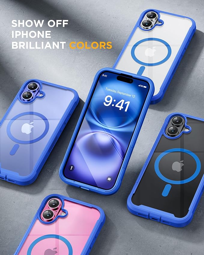 Miracase Magnetic for iPhone 16 Plus Case Full-Body Phone with Built-in Glass Screen Protector, [Compatible with MagSafe] Military Drop Proof 16 Plus Cover Bumper 6.7 inch, Blue