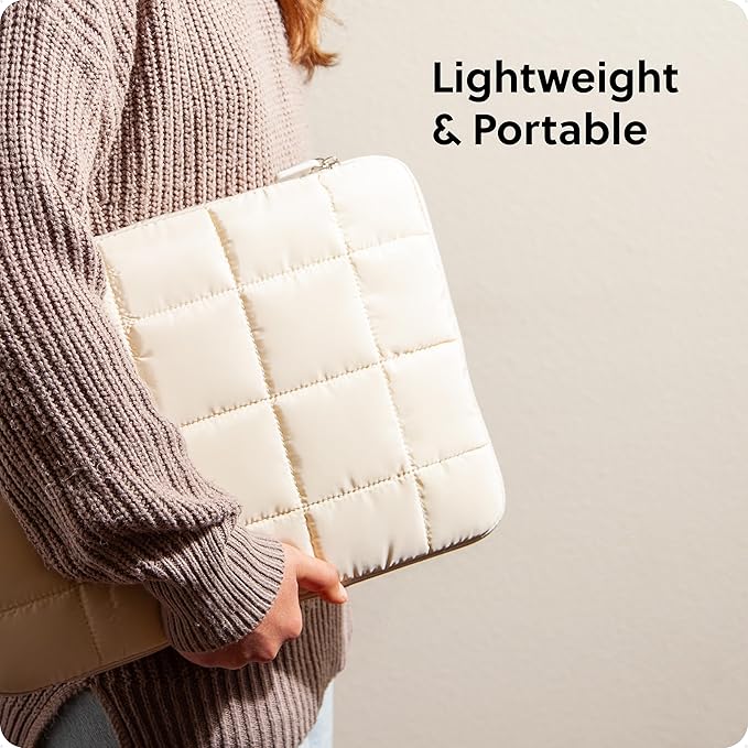 U Brands Nylon Puffer Large Laptop Case, 10.5" x 15", Computer Bag for MacBook Pro, MacBook Air, Chromebook, HP, Laptop Bag for Women, Sand Beige