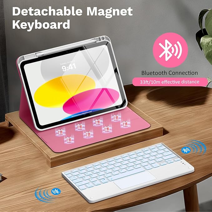 MoKo Touch Keyboard Case for iPad (A16) 11th/10th Gen,Persian Pink