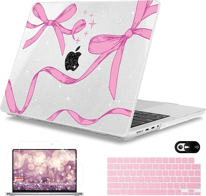 Mektron Case for MacBook Pro 16" M4 A3403 A3186 M3 A2991 M2 A2780 M1 A2485 (2021/2023/2024) Pro/Max with Touch ID, Hard Shell Plastic Laptop Cover Keyboard Cover Screen Protector, Pink Bows C246