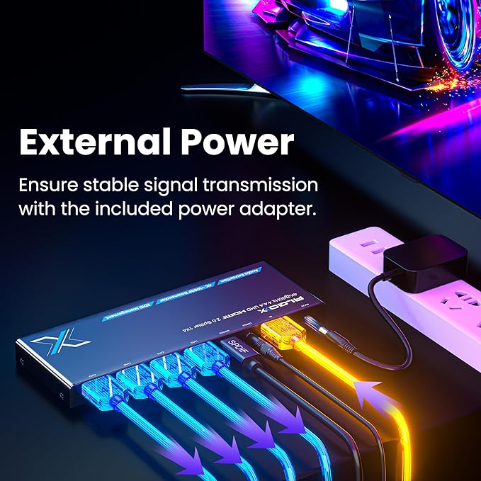 4K HDMI Splitter 1x4 with Audio Extractor, Downscaler & EDID, 4K@60Hz HDR HDMI 2.0 18Gbps HDMI Duplicator with TOSLINK & 3.5mm Stereo Out, Support HDCP 2.2 for TV, PS5, Xbox, Roku, Projector, Switch2