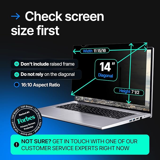 VINTEZ 14 Inch 16:10 Privacy Screen for Computer Monitor and Laptop - Anti Glare Protector Film Blue Light Filter Eye Protection - Computer Screen Privacy Shield, [1 Pack]
