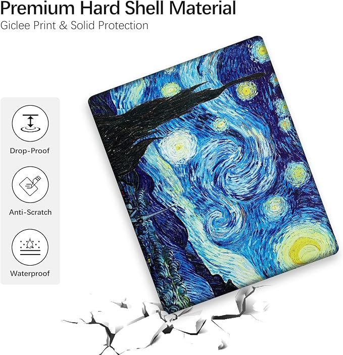 Berkin Arts Compatible with MacBook Air 13 inch Cover, 2022-2018 Release A2179/A2337 M1 with Touch ID with Keyboard Cover & Screen Protector Post-Impressionism (The Starry Night by Van Gogh)