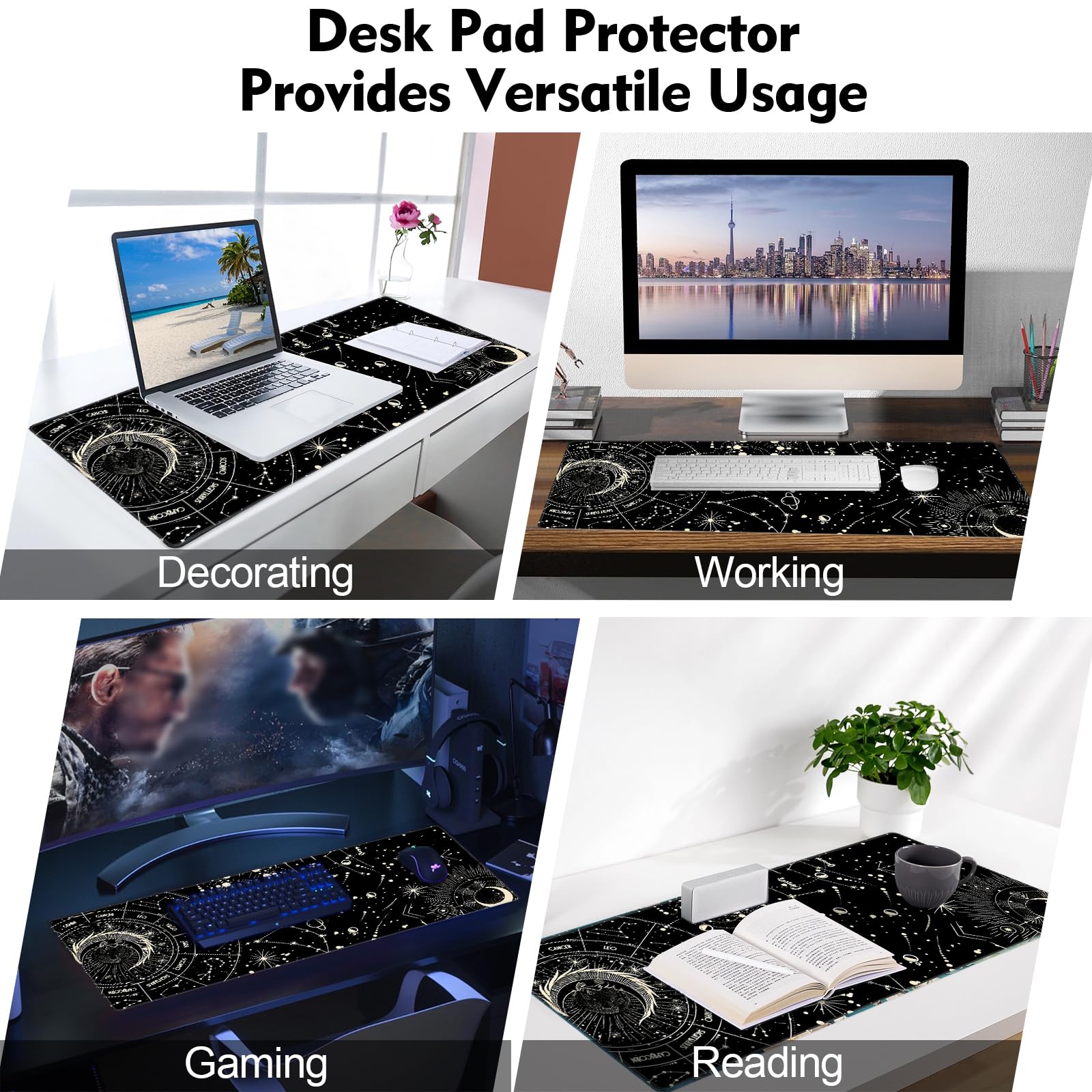 Galdas Gaming Mouse Pad XXL XL Large Long Extended Big Mousepad Non-Slip Rubber Keyboard Desk Pad with Stitched Edges for Laptop Home Office (31.5x11.8x0.08 Inch) … (Black Moon)