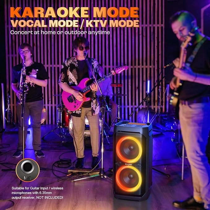 W-KING Large Bluetooth Speaker, 240W Peak Loud Boom Box 2×5.25" Subwoofers & 115dB Deep Bass, IPX6 Waterproof, Wireless Speakers, 24H, For Outdoor Party, Mic&Guitar Input, RGB Lights,Echo, EQ, TF, AUX