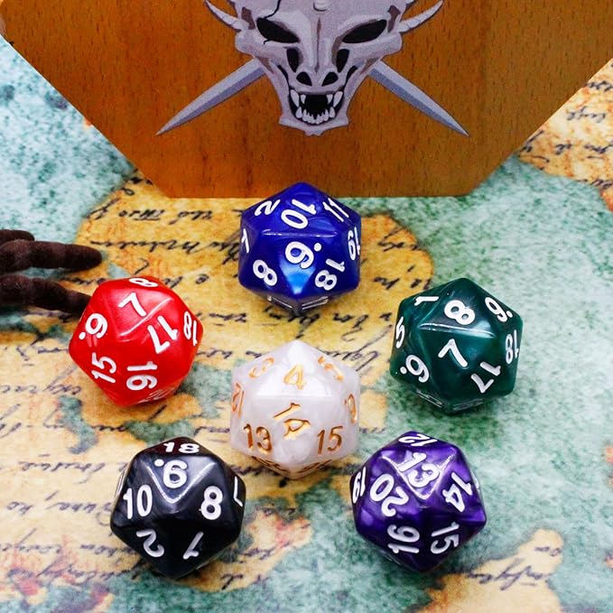 Handan 6 Pieces D20 Polyhedral Dice,20 Sided DND Dice,22mm Large Pearl Mixed Color Dices Assortment D20 Dice,20 Sided Cube D&D Dice Set for Dungeons and Dragons, RPG, MTG Table Games(6 Colours)
