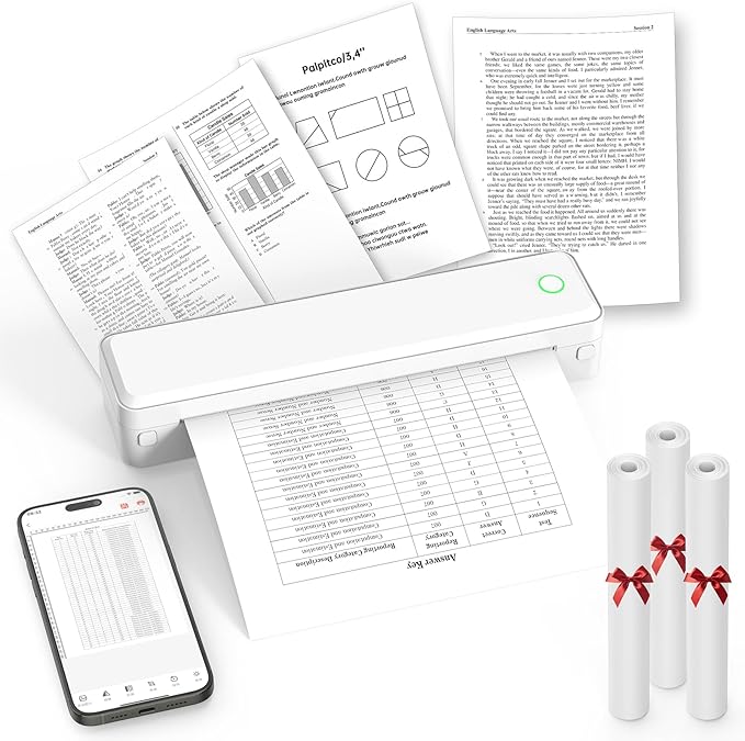 Portable Thermal Printer, Bluetooth Wireless Printer for Travel,Home Use,Office&School – Supports 8.5" x 11" US Letter, A4 & A5 Thermal Paper, Inkless Printing, Compatible with iOS, Android&Laptop