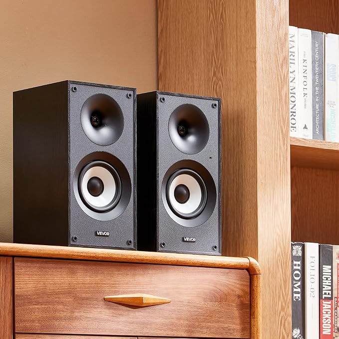 VEVOR Powered Bookshelf Speakers, 25W x 2, Active Studio Monitor Speaker with 5.5 Inch Woofer, Bluetooth/RCA/Coaxial/Optical/USB/Subwoofer Connection, Wooden Enclosure, for Record Player Turntable PC