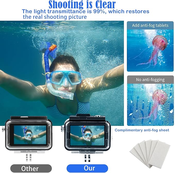 Waterproof Case for DJI Osmo Action 5 Pro/4/3 with 3 Pack Dive Filters, 196FT/60M Underwater Protective Housing Dive Kit, Professional Action Camera Dive Accessory