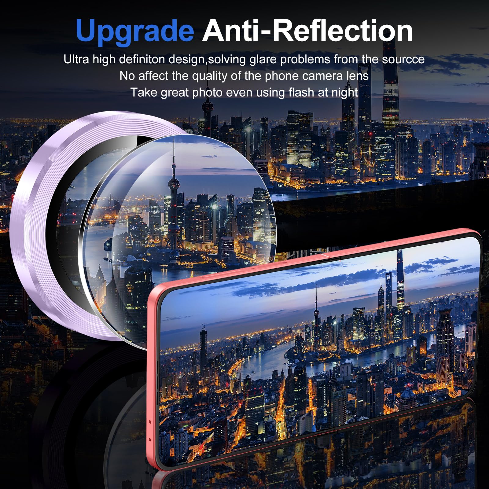 Avocase for Samsung Galaxy Z Flip 7 Camera Lens Protector, Individual Metal Ring Tempered Glass Lens Cover, [Strong Adsorption] Scratch Resistant Ultra-Thin HD Clear Lens Cover, 1 Set-Purple