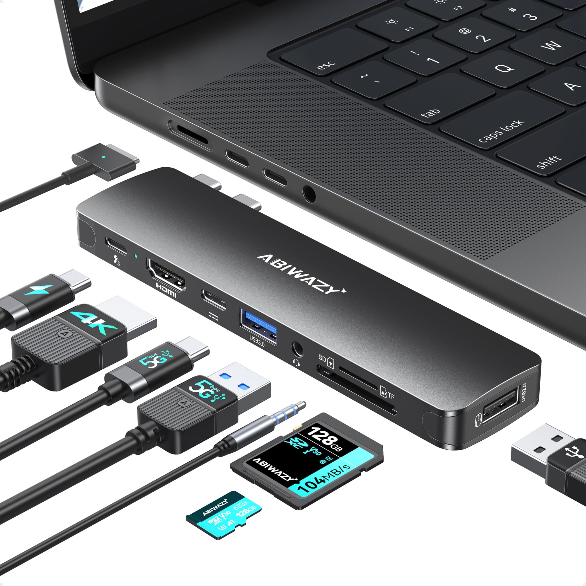 USB C Adapter HDMI USB Multiport Hub,8 in 2 Accessories with HDMI,Thunderbolt 3,USB C and 3 USB A 3.0 Data Ports SD TF Card Reader, Audio(Black)