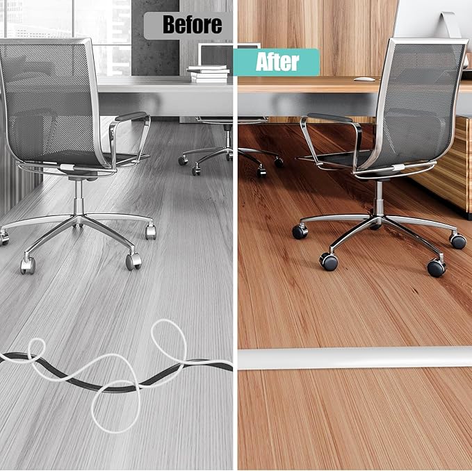 Floor Cord Cover Self Adhesive Cord Hider,10FT Cable Management, Extension Strip Protector for Wires, Prevent Cable Trips for Offices, Gyms, Exhibitions Cavity:0.47"(W) x 0.35"(H) White