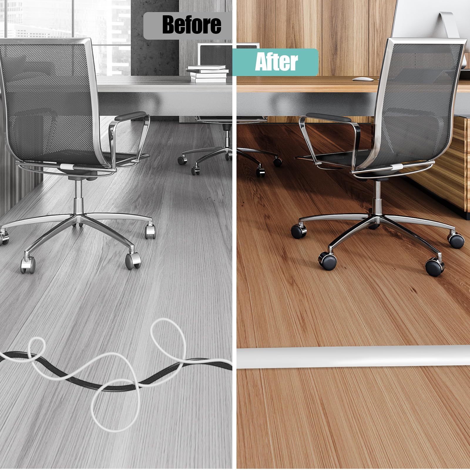 Floor Cord Cover Self Adhesive Cord Hider,10FT Cable Management, Extension Strip Protector for Wires, Prevent Cable Trips for Offices, Gyms, Exhibitions Cavity:0.51"(W) x 0.3"(H) White