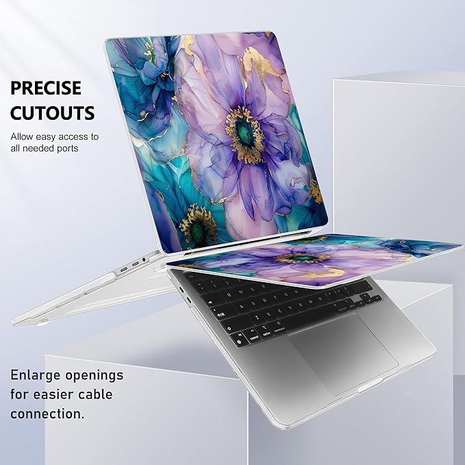 for MacBook Pro 16 inch Case 2019 2020 Release Model A2141, Plastic Hard Shell Cover with Keyboard cover & Screen Protector for MacBook Pro 16 inch with Touch Bar & Touch ID, Fluid Art Flowers