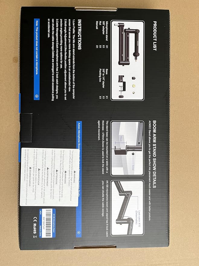Microphone Arm,Aokeo AK-58i Desk Low Profile Mic Boom Arm Stand,Suitable For Blue Yeti,Snowball iCE,HyperX QuadCast,SoloCast,Elgato Wave,Etc