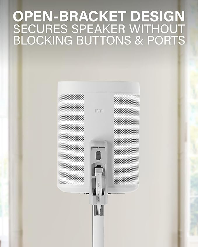 SANUS Adjustable Height Wireless Speaker Stands Designed for Sonos One, One SL, and Play:1 - Tool-Free Adjustment up to 16" and Built-in Cable Management (White)