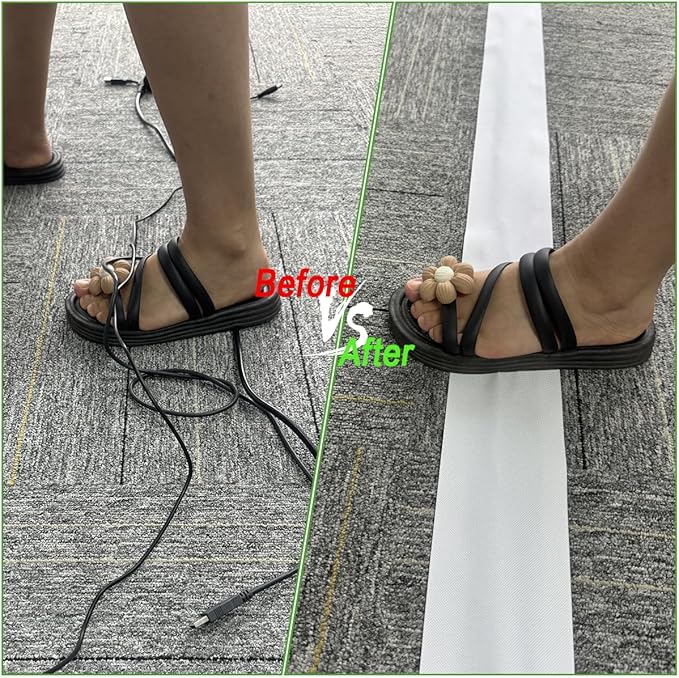 Floor Cable Covers - 20ft Oxford Fabric Cord Protector with Adhesive Hook & Loop,Waterproof Wire Storage Sleeve for Any Floor Surface,Durable Cable Management to Prevent Tripping Hazards (White, 20ft)
