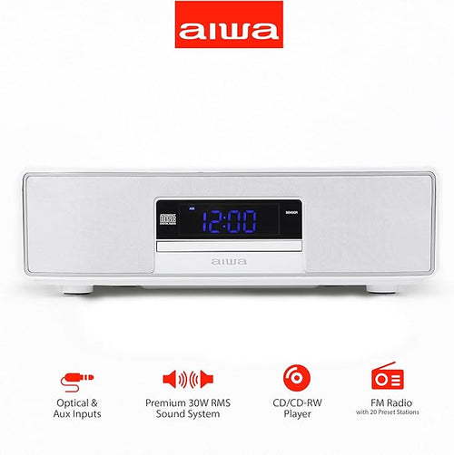 Aiwa - Bluetooth Home Speaker System, 30W RMS, CD Player, FM Radio