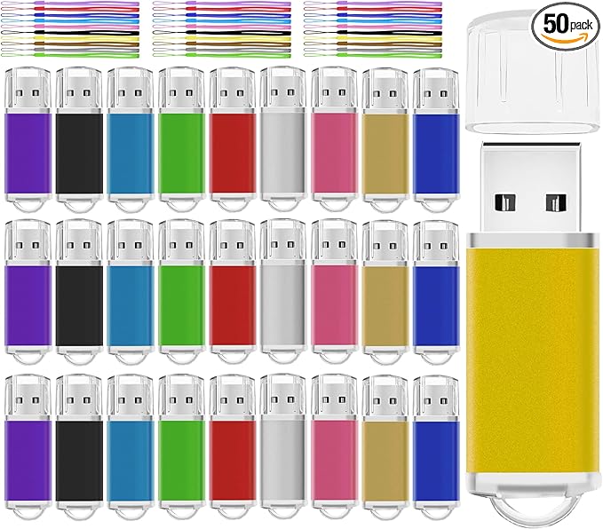 USB Thumb Drive 8GB Flash Drive 50 Pack, Nicepicten FAT32 Memorias USB 2.0 Flash Drive Bulk 8GB Jump Drives Multiapck Memory Stick with 50PCS Lanyards (Mixcolor 50 Pack, 8 GB)