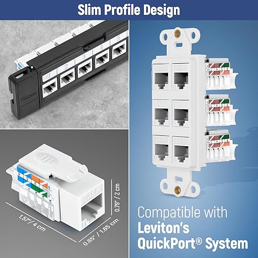 Everest 45° Angled RJ45 Cat6 Keystone Jacks 50-Pack in White - Slim Profile Female RJ45 Connectors - Cat 6 Keystone Jack - Compatible with 45° Angled Speed Termination Tool - 45Term (B0BL3GS7ZY)