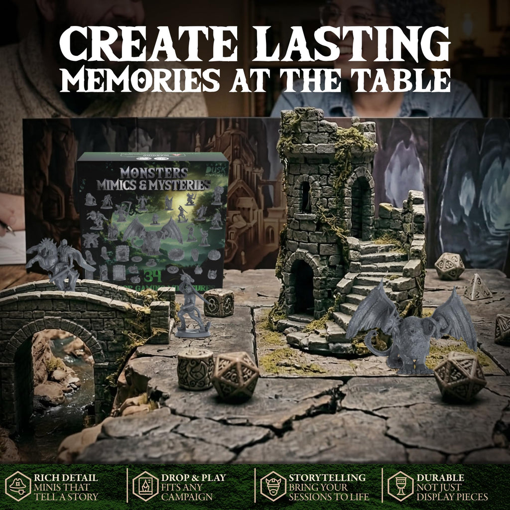 D&D Miniatures with DND Mimic Miniature, Monster Set and Chimera Boss, 28mm