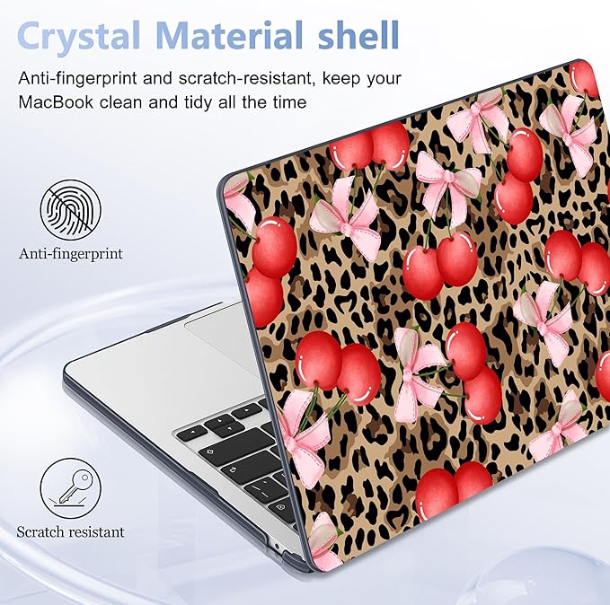 Case for MacBook Air 15 Inch 2025 2024 2023 Release M4 A3241 M3 A3114 M2 A2941, Hard Shell with Screen Protector & Keyboard Cover, Compatible with Touch ID, Leopard Cherry