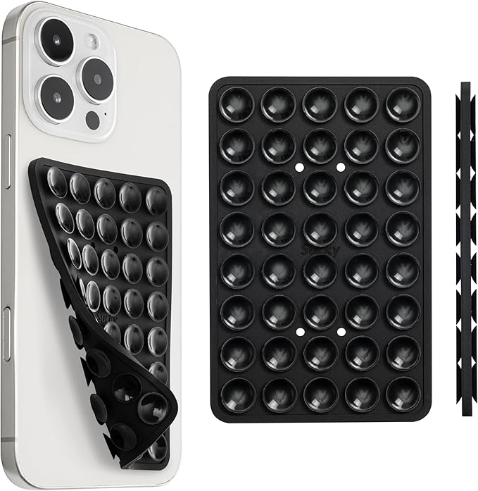 SUCKY Silicone Suction Phone Case Adhesive Mount - Anti-Slip Holder, Hands-Free Fidget Toy, Phone Accessory for iPhone and Android (Deep Black, Double V2)