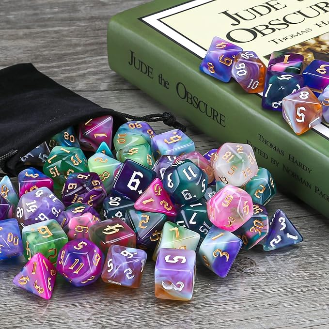 DND Dice Set, Surhugvy 7 X 7 (49 Pieces) Polyhedral Dice Set for Dungeons and Dragons DND RPG MTG Table Games Gift with 7 Pack Black Bags