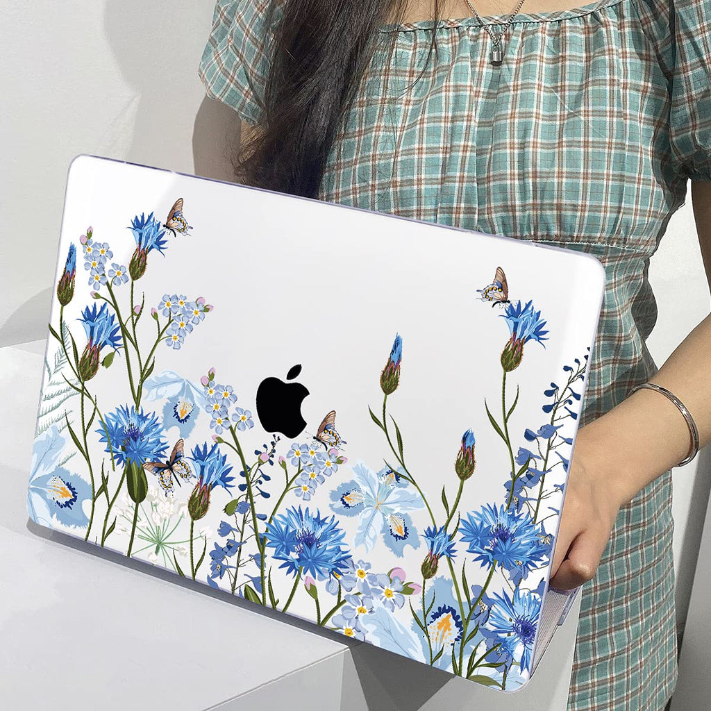 LCMOCICO for MacBook Pro 13 Inch Case 2022 M2 2020 2021 A2338 M1 A2251 A2289 with Touch Bar & Touch ID, Plastic Hard Case Keyboard Cover Screen Protector Webcam Cover Brush, Tropical Blue Flowers