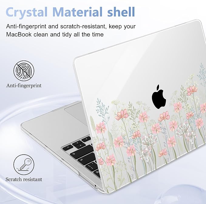 Case for MacBook Pro 13 inch with/Without Touch Bar (2016-2022, M2 A2338 M1 A2289 A2251 A2159 A1989 A1706 A1708), Hard Shell + Keyboard Cover + Dust Plug, Floral C322