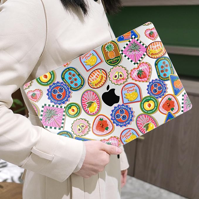 MEEgoodo for M4/M3/M2 MacBook Air 15.3 inch Case 2025 2024 2023, Case Fit Model (A3241/A3114/A2941) for MacBook Air 15 inch, Laptop Hard Shell with Keyboard Cover, Fruit & Sticker