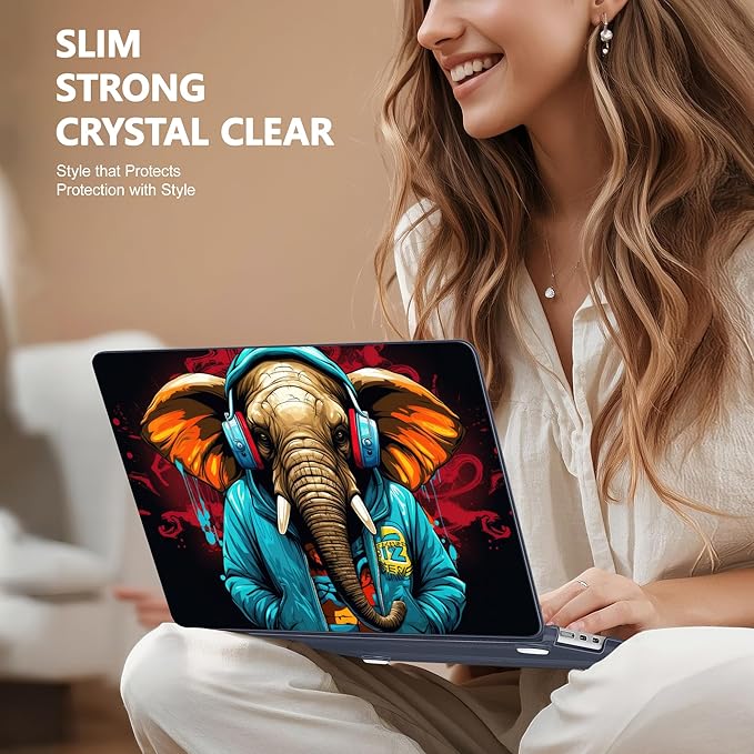 Case for MacBook Air 15 Inch 2025 2024 2023 Release M4 A3241 M3 A3114 M2 A2941, Hard Shell with Screen Protector & Keyboard Cover, Compatible with Touch ID, Elephant Hoodie