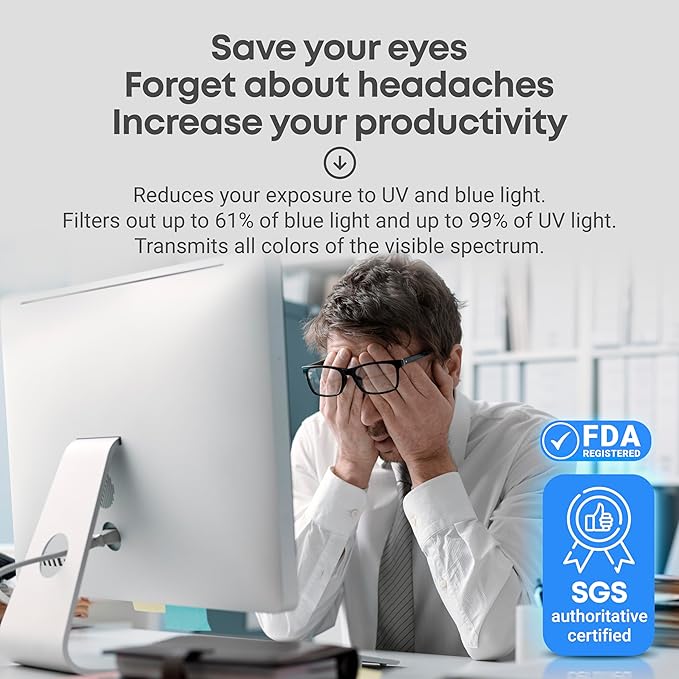 VINTEZ Blue Light Screen Protector for 22 Inch Computer Monitor and Laptop – Anti-UV Blue Light Blocking Film for Desktop PC, Eye Protection Filter, 19.2" x 12.4", 1 Pack