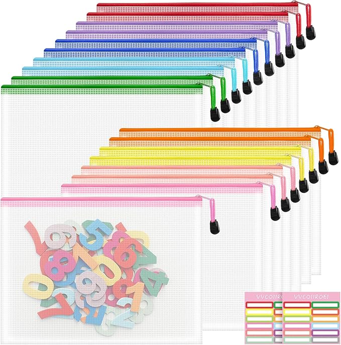 18pcs Mesh Zipper Pouch Bags, B5 Mesh Pouch, 9 Color Zipper Pouches for Organizing, Board Game Storage, Travel, School, Office