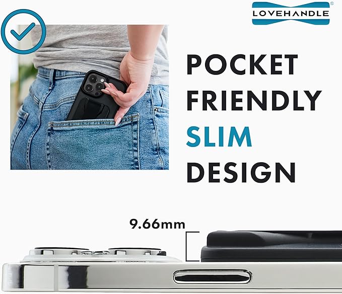 LoveHandle PRO MagSafe Compatible Magnetic Phone Grip w/Kickstand - Mount, Strap and Stand for Smartphone and Tablet - MagSafe Ring Included - Fits All Devices - Solid Limpet