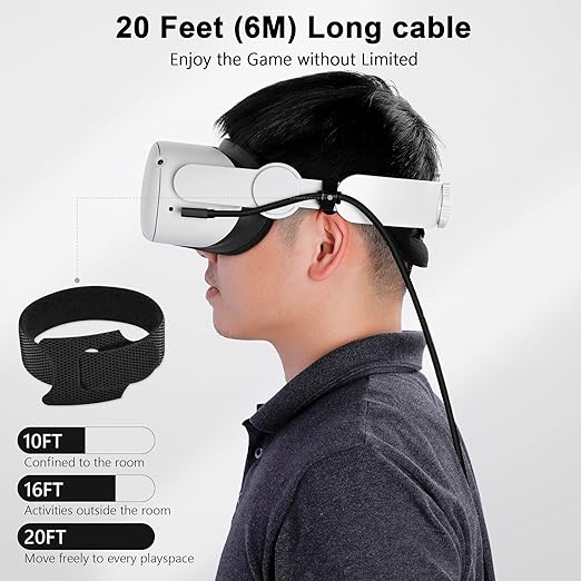 Kuject Link Cable 20FT Compatible for Quest 3S/3, Quest 2/Pro, Pico 4, VR Headset Accessories Cable for Rift S/Steam VR Games, USB 3.0 Type C to C High Speed Data Transfer Charging Cord for Gaming PC