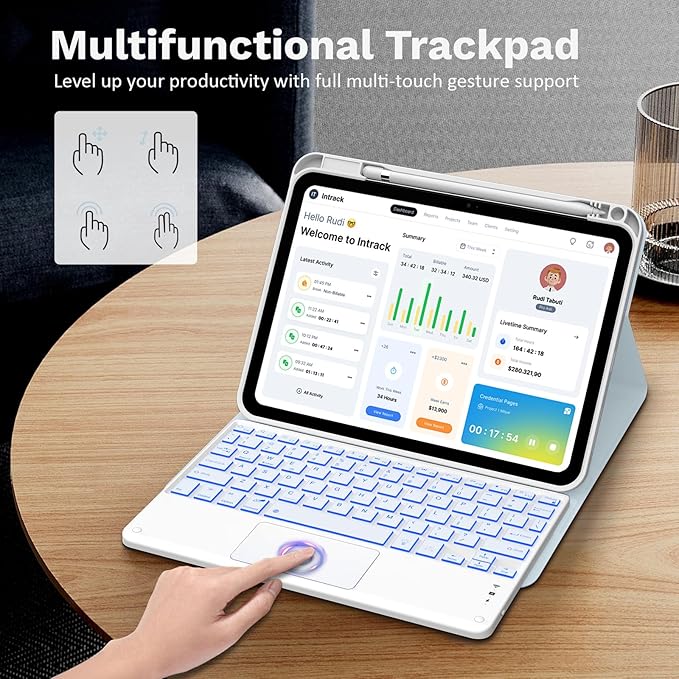 MoKo Touch Keyboard Case for iPad (A16) 11th/10th Gen, Sky Blue