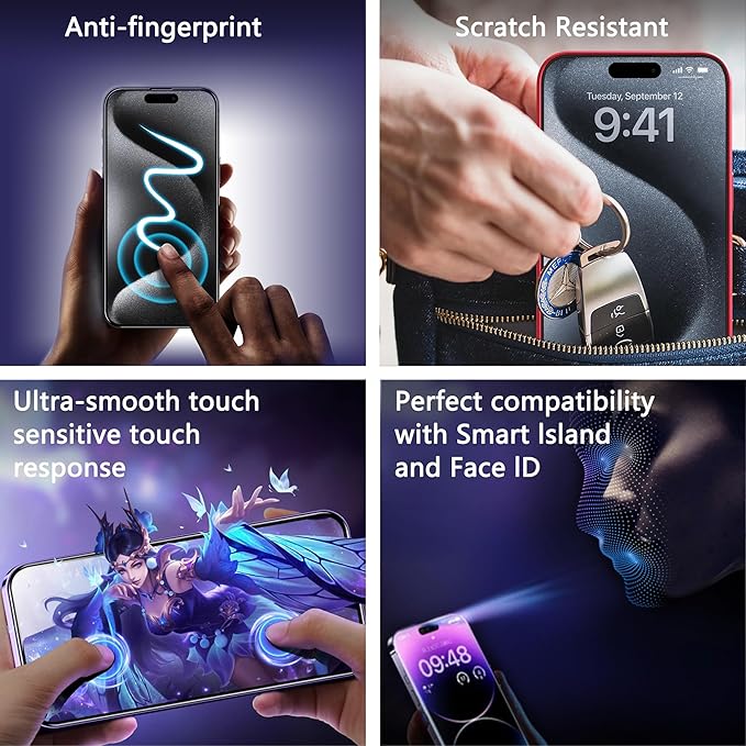 2 Pack Privacy Screen Protector for iPhone 12 Pro Max, 9H Tempered Glass, Full Coverage, Anti-Fingerprint, Auto Dust-Elimination, No Bubble, Easy Installation