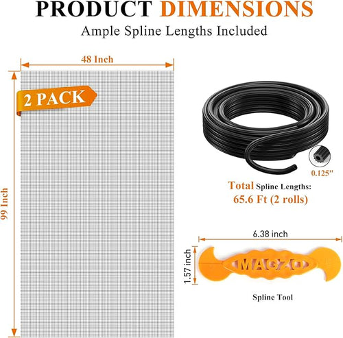 2PACK MAGZO Window&Door Screen Replacement Kit, 48''W x 99''L, Black