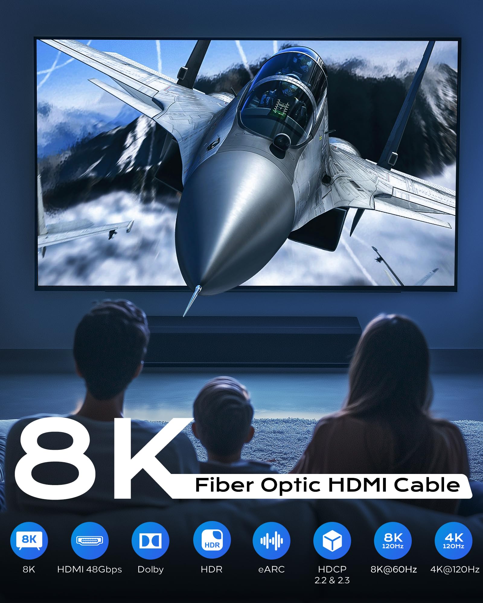 Cratree 8K Long Fiber Optic HDMI Cable 75FT/22M - 48Gbps High-Speed HDMI Cord,8K 60Hz,4K120Hz,HDCP 2.2&2.3, HDR10 - Compatible with HDTV,Monitor,Projector